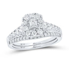 Radiant Love: 14kt White Gold Emerald Diamond Halo Bridal Wedding Ring Band Set 1 Cttw - Top View