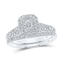 Load image into Gallery viewer, Enchanting Emerald Diamond Halo Bridal Wedding Ring Set - Top View