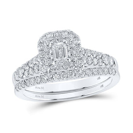 Enchanting Emerald Diamond Halo Bridal Wedding Ring Set - Top View