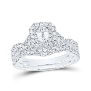 Wedding Collection | 14kt White Gold Emerald Diamond Halo Bridal Wedding Ring Band Set 1 Cttw | Splendid Jewellery GND