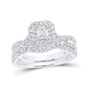 Wedding Collection | 14kt White Gold Emerald Diamond Halo Bridal Wedding Ring Band Set 1 Cttw | Splendid Jewellery GND