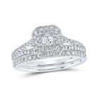 Timeless Elegance: 14kt White Gold Emerald Diamond Halo Bridal Wedding Ring Band Set - Top View