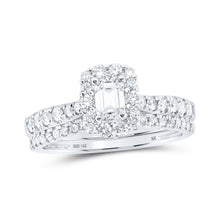Load image into Gallery viewer, Radiant Love 14kt White Gold Emerald Diamond Halo Bridal Wedding Ring Band Set - Top View