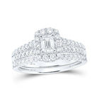 Enchanting Elegance: 14kt White Gold Emerald Diamond Halo Bridal Wedding Ring Band Set 1 Cttw - Top View