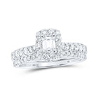 Exquisite Brilliance: 14kt White Gold Emerald Diamond Halo Bridal Wedding Ring Band Set 1 Cttw - Top View