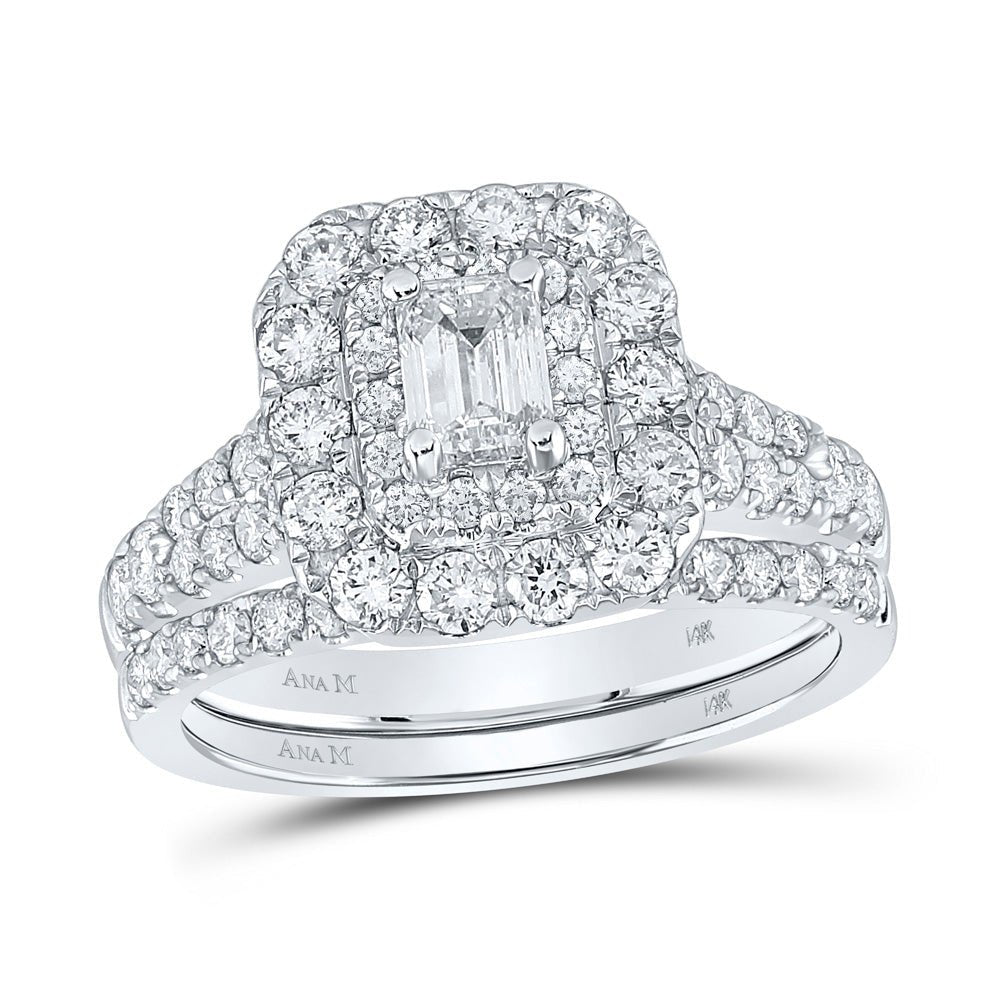 Wedding Collection | 14kt White Gold Emerald Diamond Halo Bridal Wedding Ring Band Set 2 Cttw | Splendid Jewellery GND