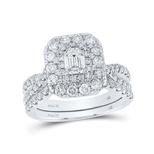 Load image into Gallery viewer, 14kt White Gold Emerald Diamond Halo Bridal Wedding Ring Band Set - Eternal Radiance - Top View