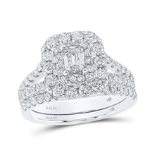 Load image into Gallery viewer, 14kt White Gold Emerald Diamond Halo Bridal Wedding Ring Band Set - The Eternity Brilliance - Top View