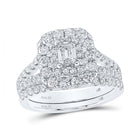 14kt White Gold Emerald Diamond Halo Bridal Wedding Ring Band Set - The Eternity Brilliance - Top View