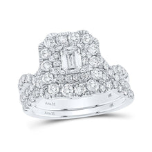 Load image into Gallery viewer, Enchanting Elegance 14kt White Gold Emerald Diamond Halo Bridal Wedding Ring Band Set - Top View