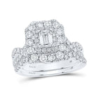 Enchanting Elegance 14kt White Gold Emerald Diamond Halo Bridal Wedding Ring Band Set - Top View