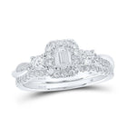Emerald Brilliance: 14kt White Gold Diamond Halo Wedding Ring Set - Top View