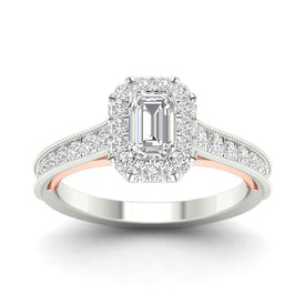 Emerald Brilliance: 14kt White Gold Diamond Solitaire Bridal Wedding Ring - Top View