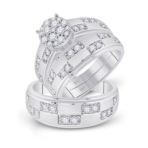 Wedding Collection | 14kt White Gold His Hers Round Diamond Cluster Matching Wedding Set 1 Cttw | Splendid Jewellery GND