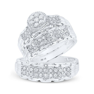 Wedding Collection | 14kt White Gold His Hers Round Diamond Cluster Matching Wedding Set 1 Cttw | Splendid Jewellery GND