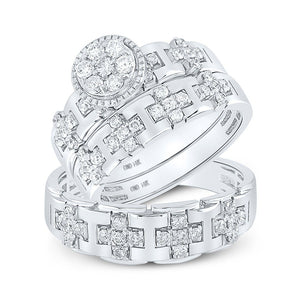 Wedding Collection | 14kt White Gold His Hers Round Diamond Cluster Matching Wedding Set 1 Cttw | Splendid Jewellery GND