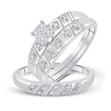 Load image into Gallery viewer, Eternal Love 14kt White Gold His Hers Round Diamond Cluster Matching Wedding Set - Top View