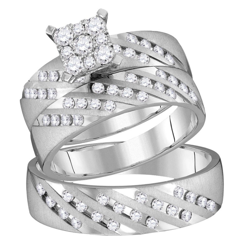 Wedding Collection | 14kt White Gold His Hers Round Diamond Square Matching Wedding Set 7/8 Cttw | Splendid Jewellery GND