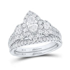 Dazzling Elegance: 14kt White Gold Marquise Diamond Bridal Wedding Ring Band Set - Top View