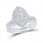14kt White Gold Majestic Marquise Diamond Bridal Wedding Ring Band Set 1-3/8 Cttw - Top View