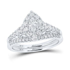 14kt White Gold Marquise Diamond Bridal Wedding Ring Band Set - The Enchanting Sapphire Sparkle - Top View