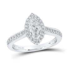 Load image into Gallery viewer, 14kt White Gold Marquise Diamond Halo Bridal Wedding Engagement Ring - Eternal Love Sparkle - Top View