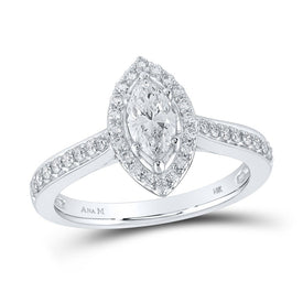 14kt White Gold Marquise Diamond Halo Bridal Wedding Engagement Ring - Eternal Love Sparkle - Top View