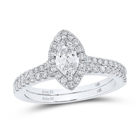 14kt White Gold Marquise Diamond Halo Bridal Wedding Ring Band Set - The Enchanting Elegance - Top View