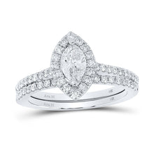 Load image into Gallery viewer, Splendid Jewellery's Radiant Love 14kt White Gold Marquise Diamond Halo Bridal Wedding Ring Band Set - Top View