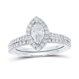 Splendid Jewellery's Radiant Love 14kt White Gold Marquise Diamond Halo Bridal Wedding Ring Band Set - Top View