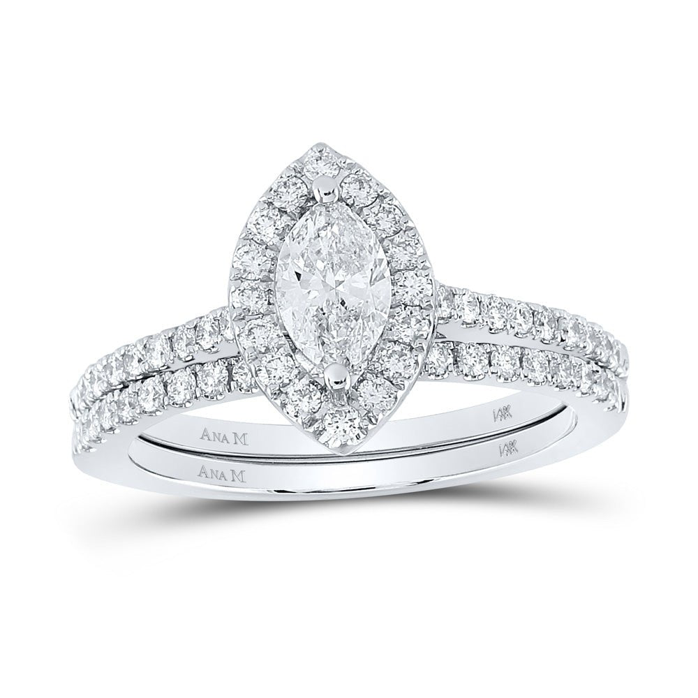 Wedding Collection | 14kt White Gold Marquise Diamond Halo Bridal Wedding Ring Band Set 1 Cttw | Splendid Jewellery GND