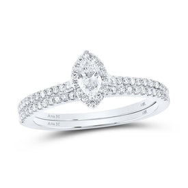 Enchanting Marquise Diamond Halo Wedding Ring Set - Top View