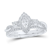 Load image into Gallery viewer, 14kt White Gold Enchanting Marquise Diamond Halo Bridal Wedding Ring Band Set 3/4 Cttw - Top View