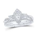 14kt White Gold Enchanting Marquise Diamond Halo Bridal Wedding Ring Band Set 3/4 Cttw - Top View