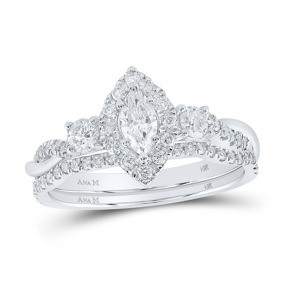 Wedding Collection | 14kt White Gold Marquise Diamond Halo Bridal Wedding Ring Band Set 3/4 Cttw | Splendid Jewellery GND