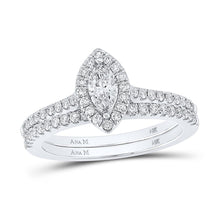 Load image into Gallery viewer, Enchanting White Gold Marquise Diamond Halo Bridal Wedding Ring Set - Top View