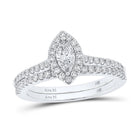 Enchanting White Gold Marquise Diamond Halo Bridal Wedding Ring Set - Top View