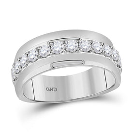 Eternal Brilliance 14kt White Gold Mens Round Diamond Wedding Band Ring - 1 Cttw - Top View