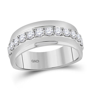 Wedding Collection | 14kt White Gold Mens Machine Set Round Diamond Wedding Band Ring 1 Cttw | Splendid Jewellery GND