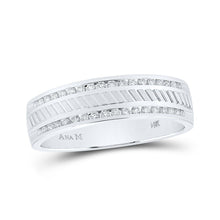 Load image into Gallery viewer, Elegant 14kt White Gold Men&#39;s Diamond Wedding Band - Sparkling Love Ring - Top View