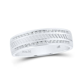 Elegant 14kt White Gold Men's Diamond Wedding Band - Sparkling Love Ring - Top View