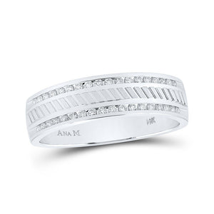 Wedding Collection | 14kt White Gold Mens Machine-Set Round Diamond Wedding Band Ring 1/4 Cttw | Splendid Jewellery GND