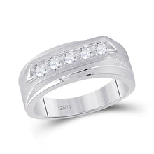Load image into Gallery viewer, Eternal Love 14kt White Gold Mens Round Diamond 5-stone Wedding Ring - Top View