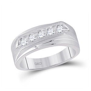 Wedding Collection | 14kt White Gold Mens Round Diamond 5-stone Wedding Ring 5/8 Cttw | Splendid Jewellery GND