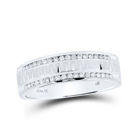 Eternal Brilliance 14kt White Gold Men's Round Diamond Wedding Band Ring - A Timeless Emblem of Love - Top View