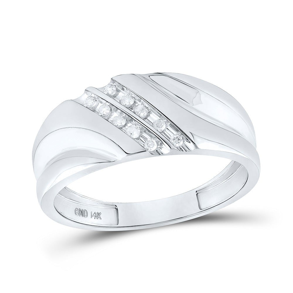 Wedding Collection | 14kt White Gold Mens Round Diamond Wedding Band Ring 1/8 Cttw | Splendid Jewellery GND