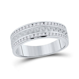 Luxurious 14kt White Gold Diamond Braided Men's Wedding Band - 1/2 Cttw - Top View