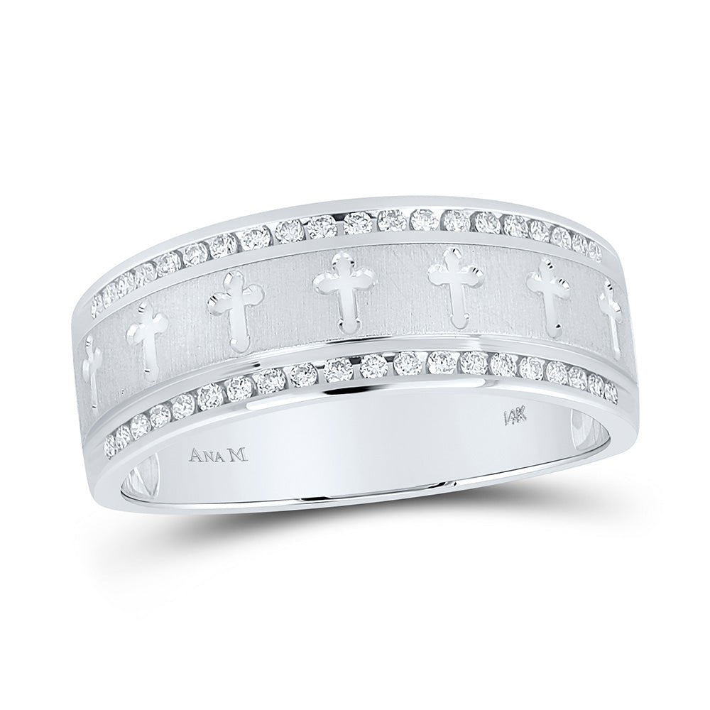 Wedding Collection | 14kt White Gold Mens Round Diamond Wedding Cross Band Ring 1/4 Cttw | Splendid Jewellery GND