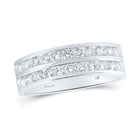 Eternal Brilliance: 14kt White Gold Men's Double Row Diamond Wedding Band Ring - Top View