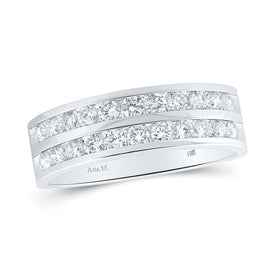 Eternal Brilliance: 14kt White Gold Men's Double Row Diamond Wedding Band Ring - Top View